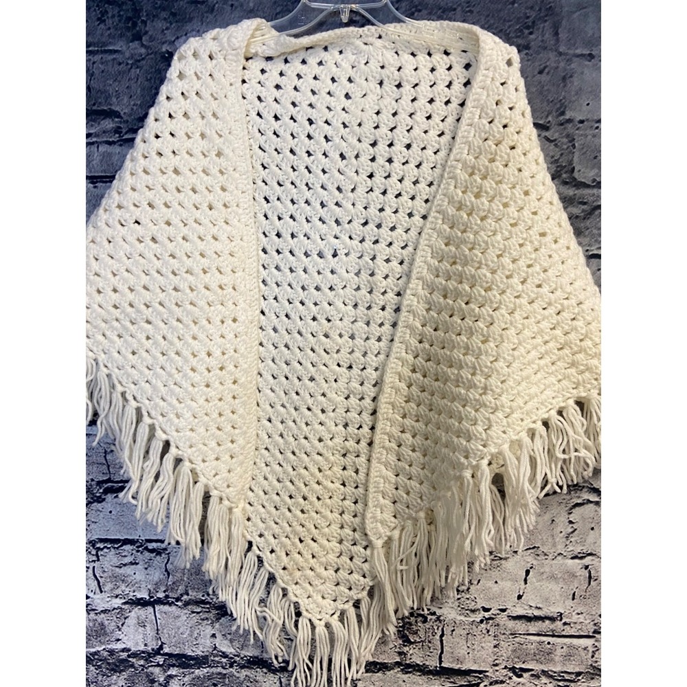 Vintage Knitted Crocheted Baby Blanket‎ Christening Keepsake White Acrylic